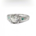 Art Deco Engagement Ring .65ct t.w. Old European Cut Diamond Lab Emerald Filigree Hand Engraved Wedding Anniversary Vintage Ring Platinum