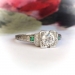 Art Deco Engagement Ring .65ct t.w. Old European Cut Diamond Lab Emerald Filigree Hand Engraved Wedding Anniversary Vintage Ring Platinum