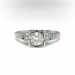 Art Deco Engagement Ring .65ct t.w. Old European Cut Diamond Lab Emerald Filigree Hand Engraved Wedding Anniversary Vintage Ring Platinum