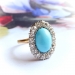 Antique Turquoise Diamond Ring Circa 1900's 3.86ct t.w. Art Nouveau Old European Cut Vintage Halo Unique Engagement Ring 14k Gold Platinum