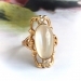 Antique Moonstone Diamond Ring Art Nouveau Circa 1900's 4.95ct t.w. Vintage Navette Old European Cut Three Stone Ring 14k Yellow Gold