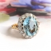 Vintage Aquamarine Diamond Ring Circa 1970's 4.57ct t.w. Oval Diamond Halo Cocktail Ring 18k Yellow White Gold