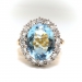 Vintage Aquamarine Diamond Ring Circa 1970's 4.57ct t.w. Oval Diamond Halo Cocktail Ring 18k Yellow White Gold