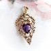 Antique Amethyst Diamond Pendant Vintage 1920's 5.17ct t.w. Edwardian Heart Shaped Old European Birthstone Charm Necklace 18k Gold Silver