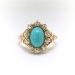 Antique Turquoise Diamond Ring Circa 1900's 2.33ct t.w. Art Nouveau Old European Cut Diamond Halo Unique Engagement Ring 14k Yellow Gold