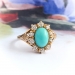 Antique Turquoise Diamond Ring Circa 1900's 2.33ct t.w. Art Nouveau Old European Cut Diamond Halo Unique Engagement Ring 14k Yellow Gold