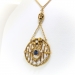 Antique Sapphire Pearl Necklace Krementz 1900's Natural Blue Sapphire Seed Pearl Tudor Garland Bow Pendant Wedding Necklace 14k Yellow Gold