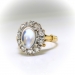 Vintage Moonstone Cabochon and Diamond Halo Ring Mid-Century 18k Yellow Gold and Platinum