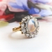 Vintage Moonstone Cabochon and Diamond Halo Ring Mid-Century 18k Yellow Gold and Platinum