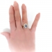 Vintage Moonstone Cabochon and Diamond Halo Ring Mid-Century 18k Yellow Gold and Platinum
