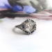 Art Deco Diamond and French Cut Synthetic Sapphire Engagement Hexagonal Ring 18k