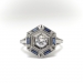 Art Deco Diamond and French Cut Synthetic Sapphire Engagement Hexagonal Ring 18k
