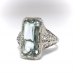 Art Deco Mixed Cut Rectangular Aquamarine Filigree Ring 18K