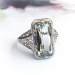 Art Deco Mixed Cut Rectangular Aquamarine Filigree Ring 18K