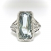 Art Deco Mixed Cut Rectangular Aquamarine Filigree Ring 18K