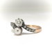 Antique Diamond Pearl Ring Art Nouveau 1900's .43ct t.w. Toi Et Moi Bypass Old European Cut Birthstone Wedding Ring 14k Rose Gold Silver