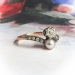 Antique Diamond Pearl Ring Art Nouveau 1900's .43ct t.w. Toi Et Moi Bypass Old European Cut Birthstone Wedding Ring 14k Rose Gold Silver