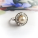 Antique French Pearl Ring with Diamond Halo Platinum