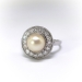 Antique French Pearl Ring with Diamond Halo Platinum