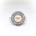 Antique French Pearl Ring with Diamond Halo Platinum