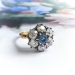 Antique Victorian Blue Sapphire and Diamond Flower Halo Ring 18K Silver
