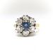Antique Victorian Blue Sapphire and Diamond Flower Halo Ring 18K Silver