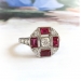 Art Deco 1.17ct.tw. Diamond Ruby Checkerboard Octagonal Ring Platinum