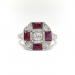 Art Deco 1.17ct.tw. Diamond Ruby Checkerboard Octagonal Ring Platinum