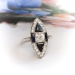Vintage Art Deco 1930's 1.45 ct t.w. Sapphire Old European Cut Diamond Navette Cocktail Ring 18K
