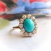 Antique Art Nouveau 3.64 ct.tw. Turquoise Old European Cut Diamond Halo Ring 14K Yellow Gold
