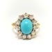 Antique Art Nouveau 3.64 ct.tw. Turquoise Old European Cut Diamond Halo Ring 14K Yellow Gold