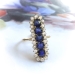 Antique Edwardian 4.04ctw Sapphire Diamond Halo Navette 18K Yellow Gold and Platinum