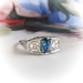 Art Deco Blue Topaz and Diamond Filigree Ring 18K White Gold