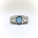 Art Deco Blue Topaz and Diamond Filigree Ring 18K White Gold
