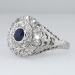 Round Sapphire & Double Row Old Mine Cut Diamond Ring 14k