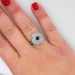 Round Sapphire & Double Row Old Mine Cut Diamond Ring 14k