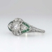 Beautiful Rare 1930's Old European Cut Diamond & Emerald Engagement Ring 18k